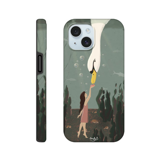 Artistic swan phone case with glossy protective finish