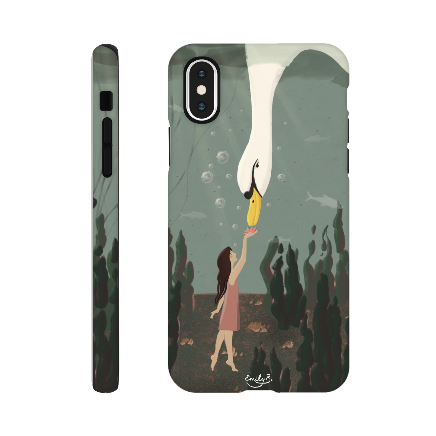 Tough iPhone case with original illustrated swan design