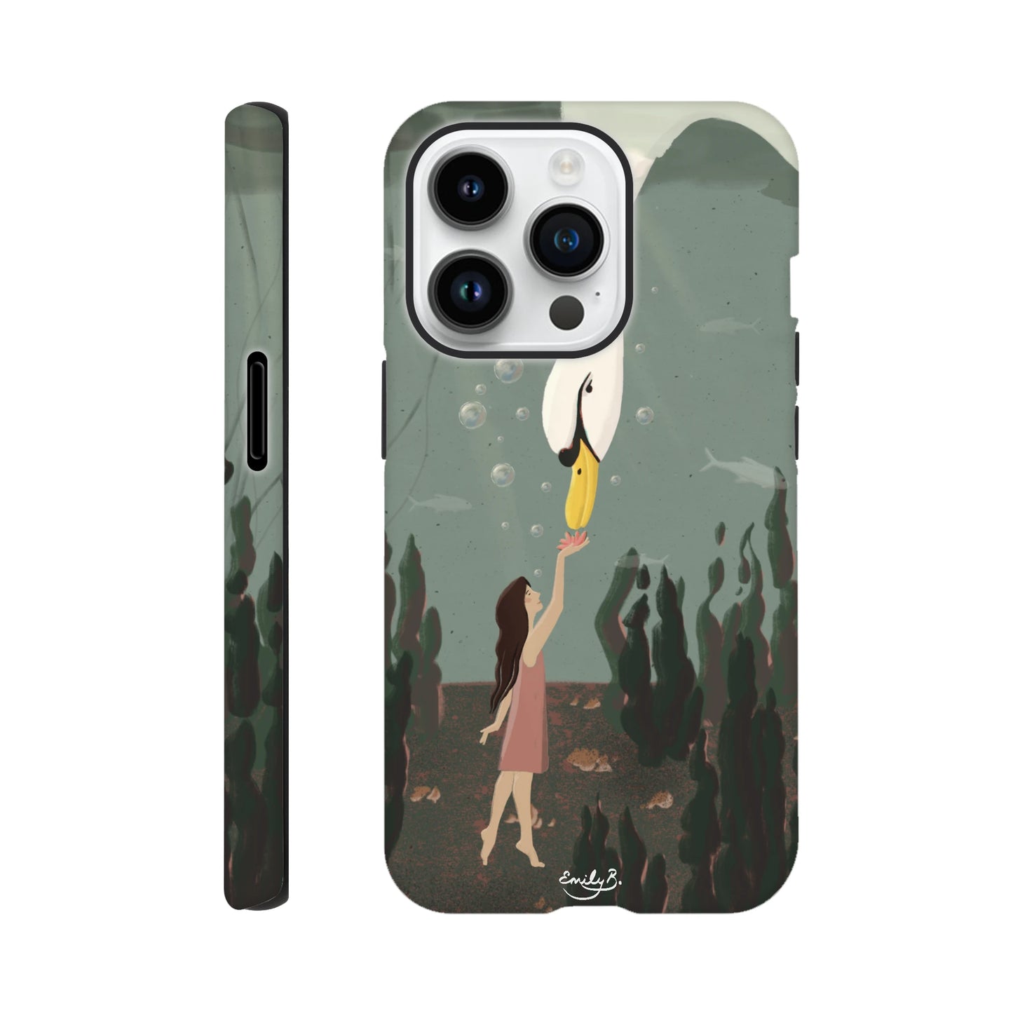 Artistic phone case with bold illustrated storytelling