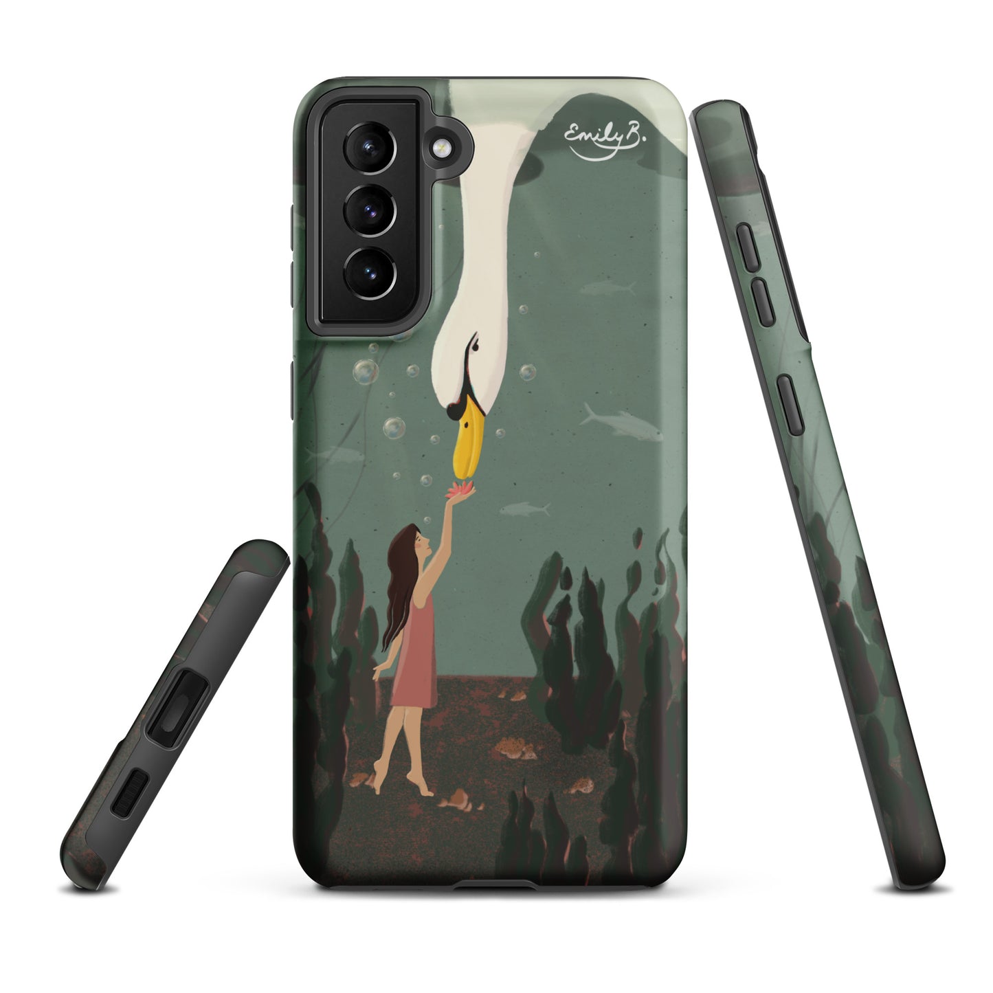 Artistic swan illustration phone case for Samsung by Emily B. Studio