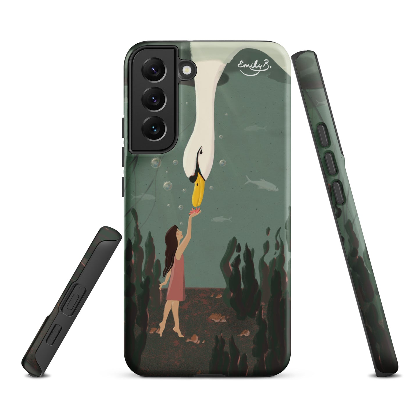 Swan Underwater art phone case with dreamlike underwater animal illustration