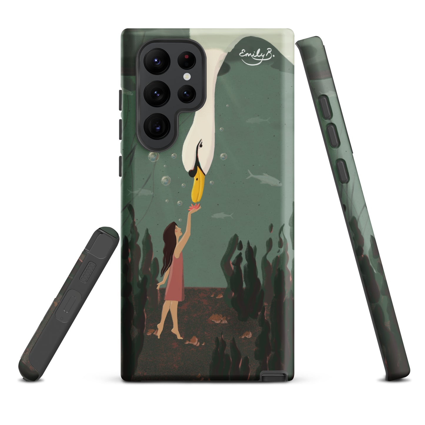 Swan Underwater art phone case with dreamlike underwater animal illustration