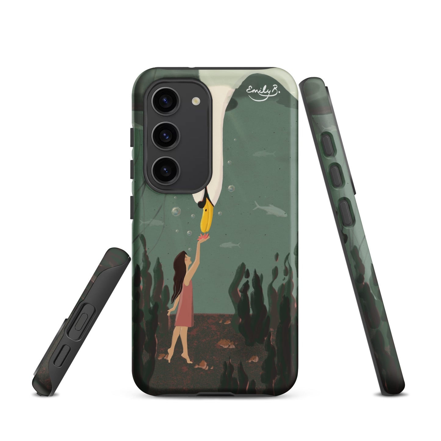 Swan Underwater art phone case with dreamlike underwater animal illustration