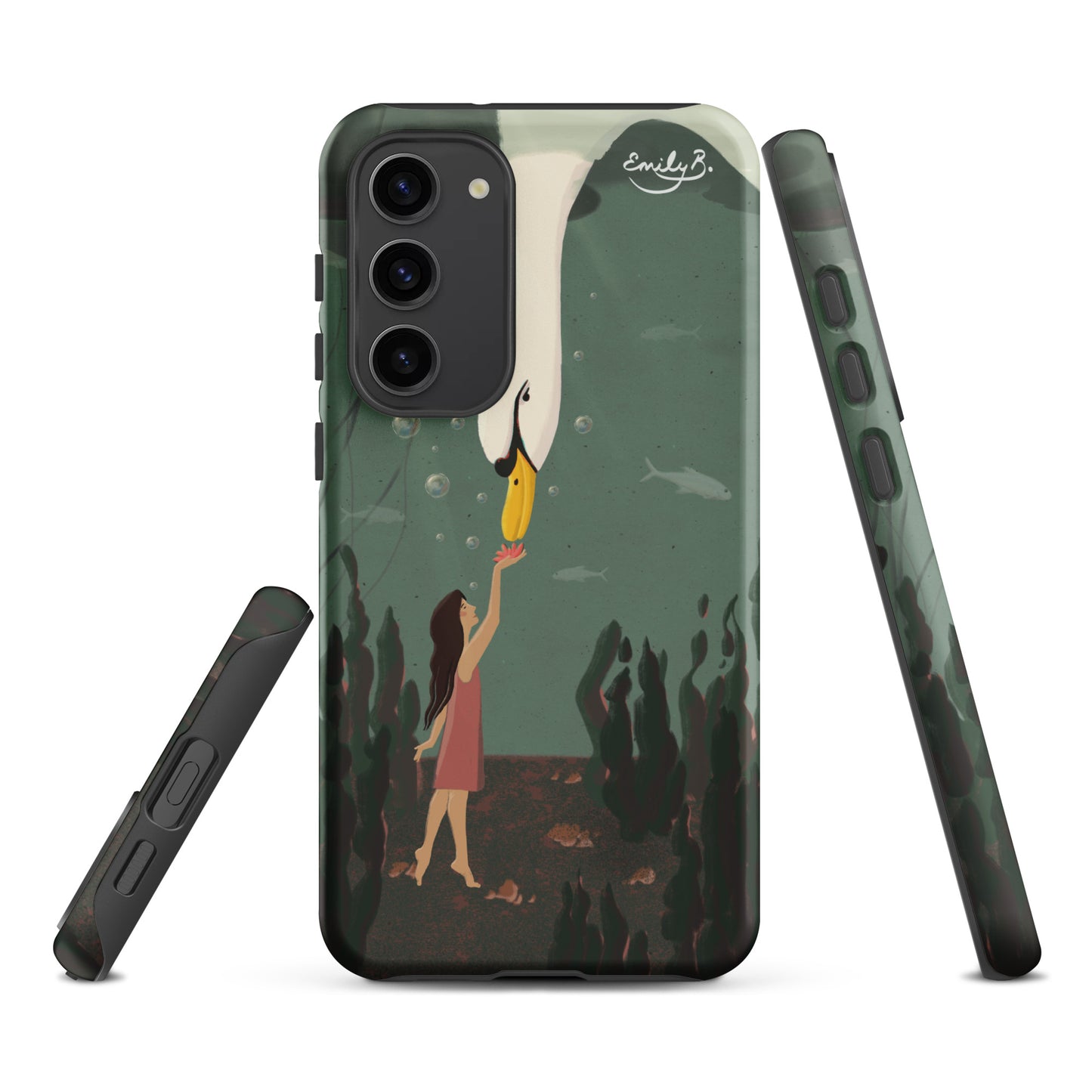 Swan Underwater art phone case with dreamlike underwater animal illustration