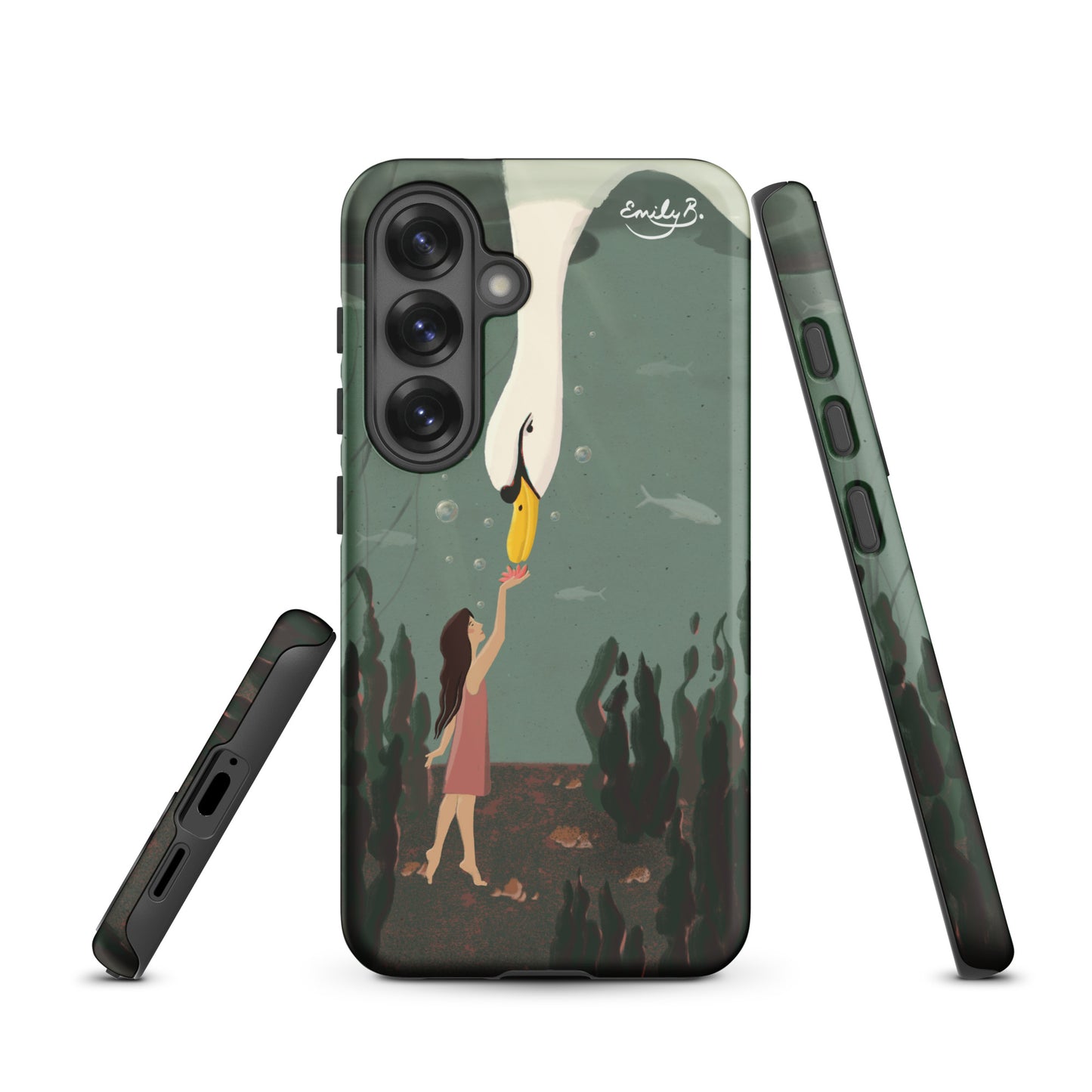 Swan Underwater phone case with original illustrated artwork by Emily B. Studio
