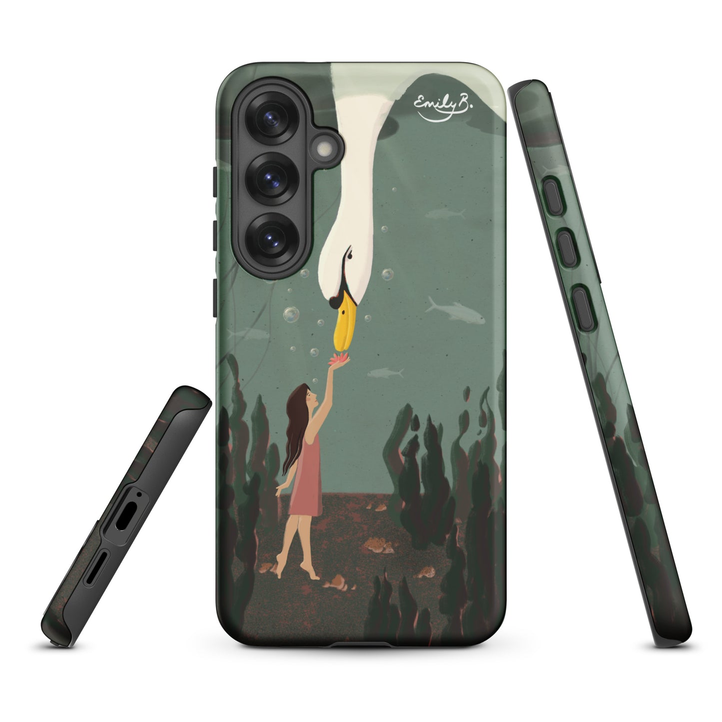 Swan Underwater phone case with original illustrated artwork by Emily B. Studio