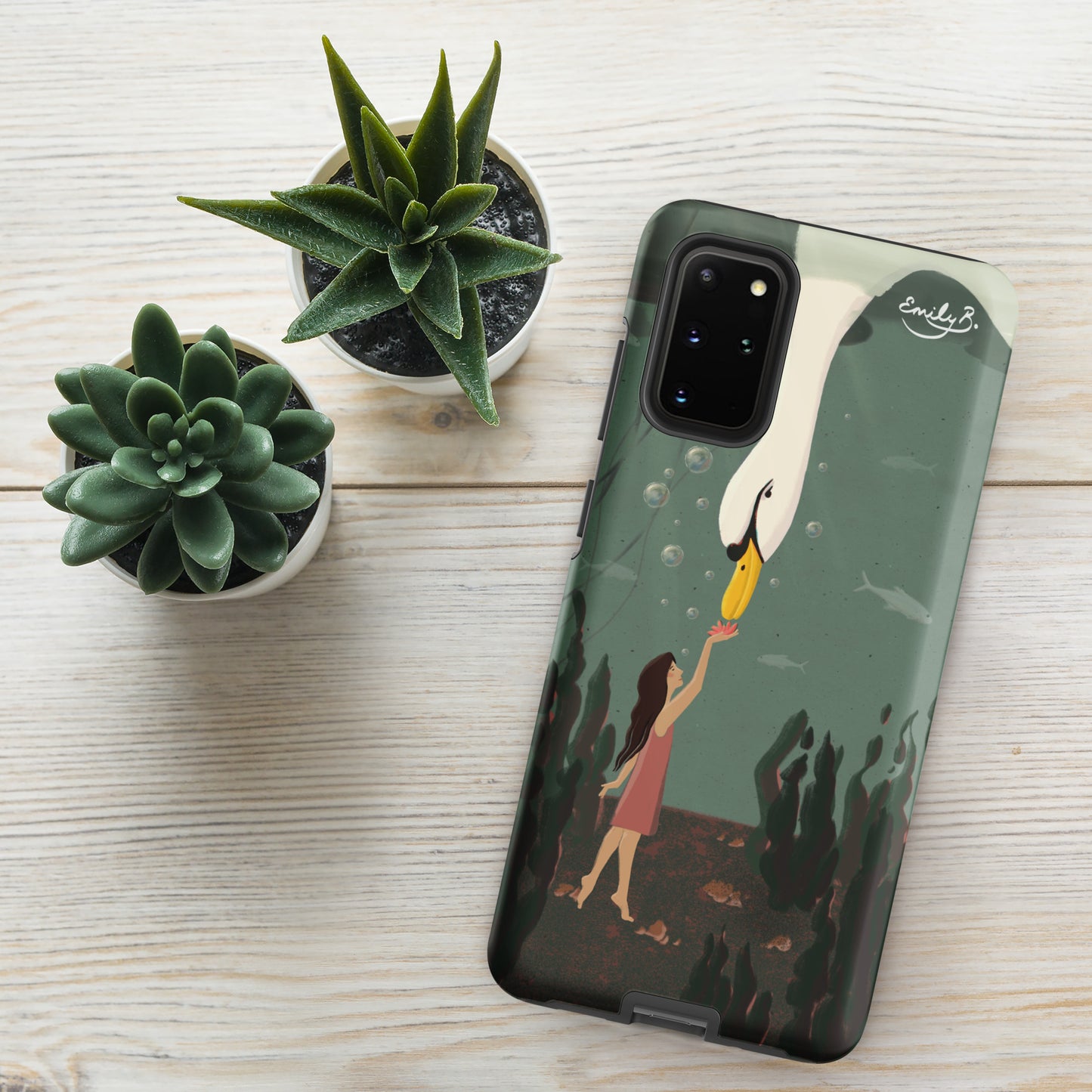 Swan Underwater phone case with original illustrated artwork by Emily B. Studio