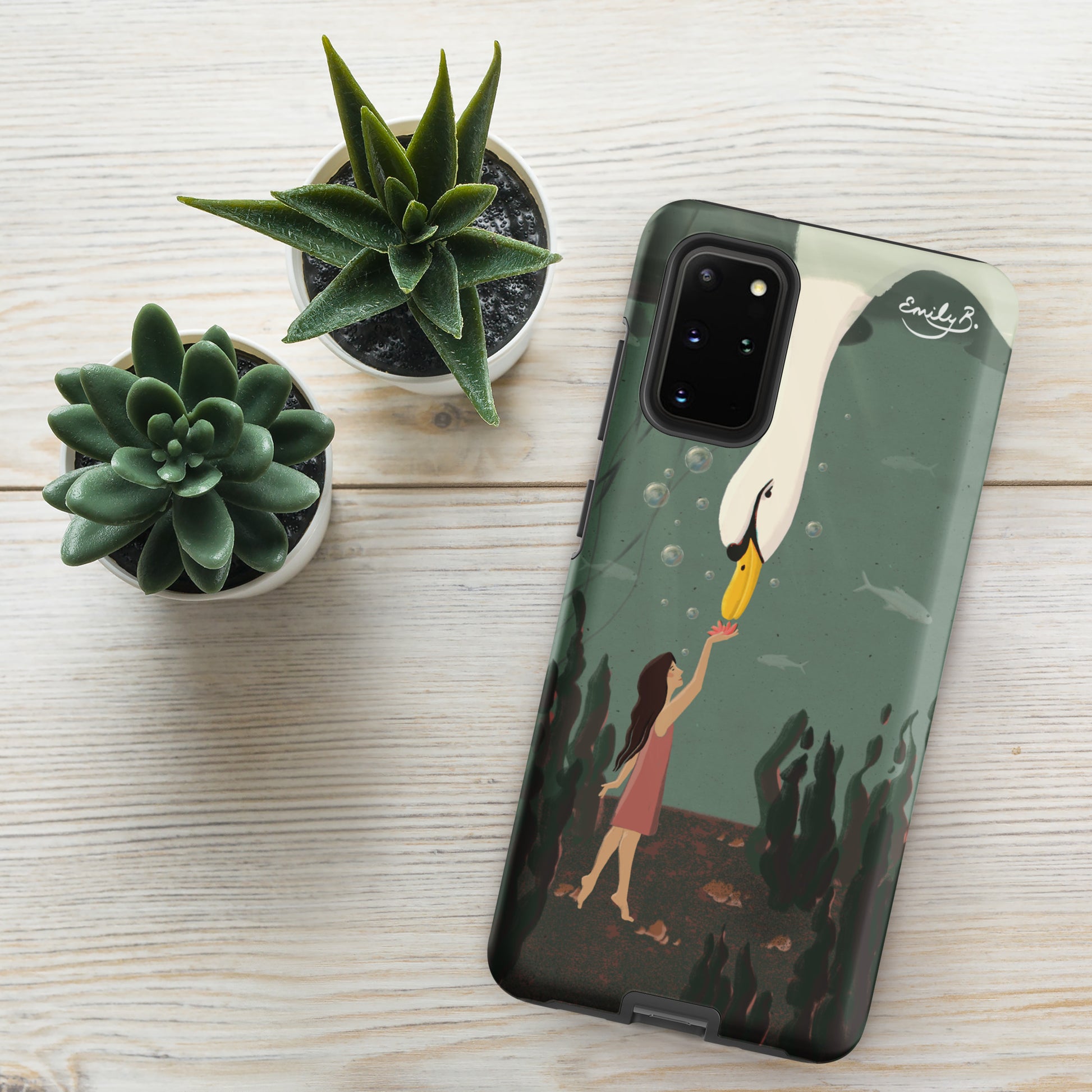 Swan Underwater phone case with original illustrated artwork by Emily B. Studio
