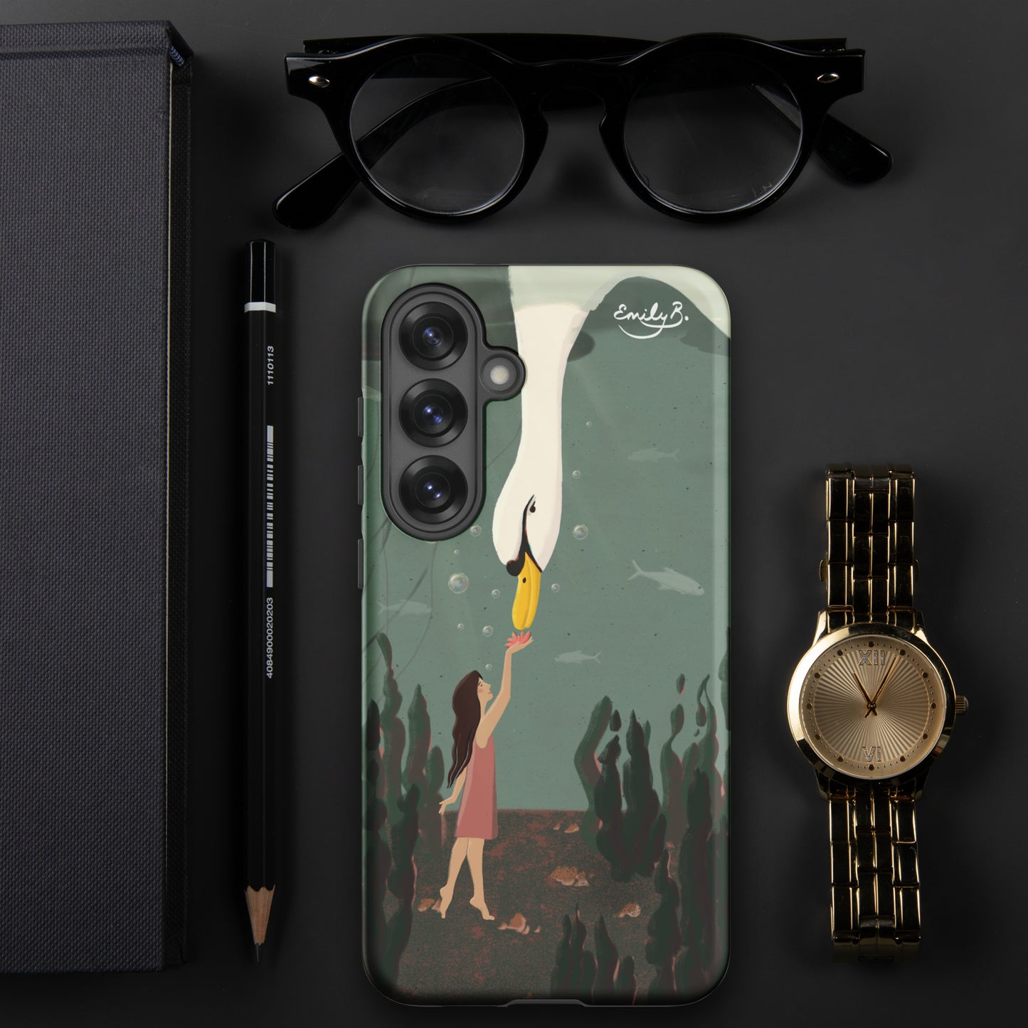 Swan Underwater phone case with original illustrated artwork by Emily B. Studio