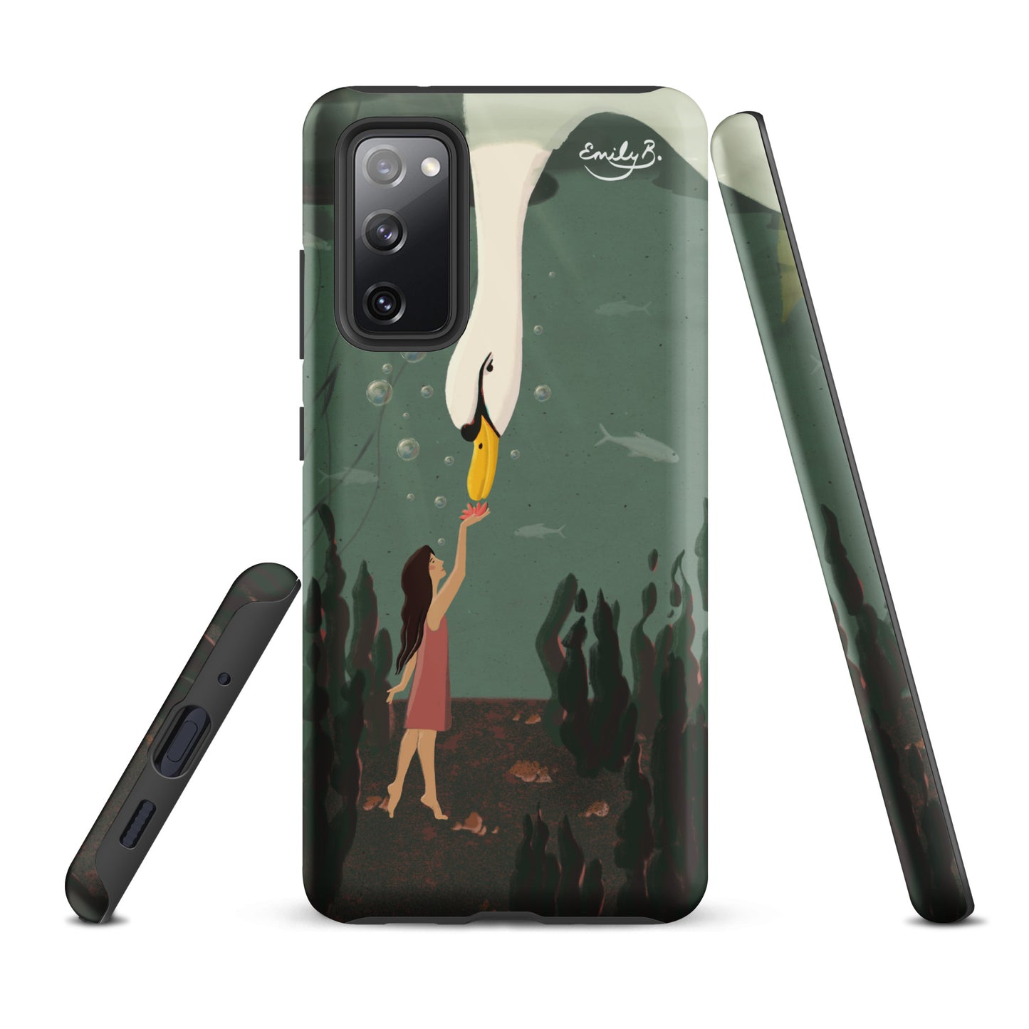 Swan Underwater illustrated Samsung phone case featuring a surreal swan and girl artwork