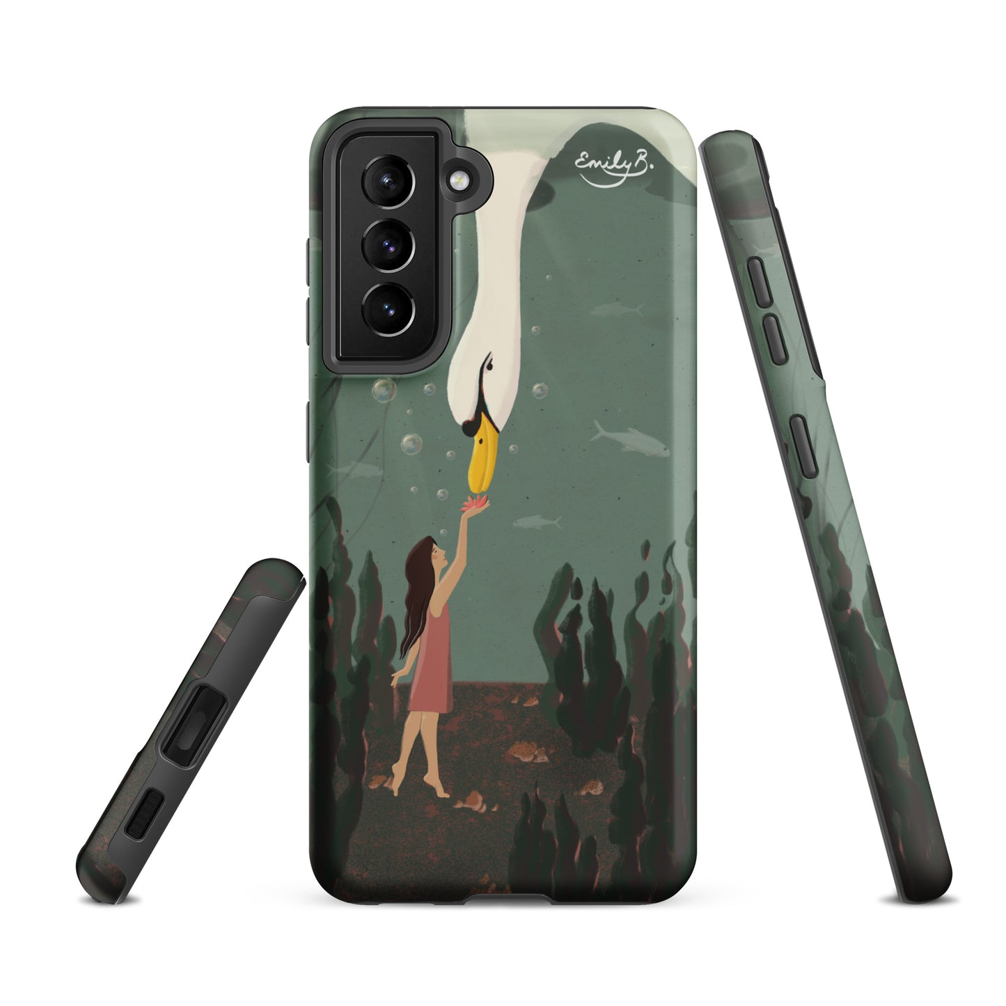 Artistic swan illustration phone case for Samsung by Emily B. Studio
