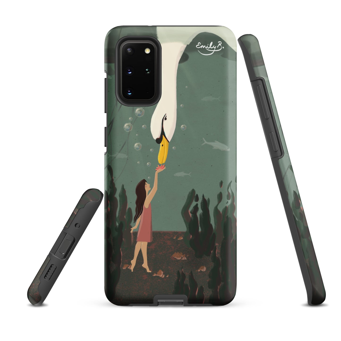 Swan Underwater illustrated Samsung phone case featuring a surreal swan and girl artwork