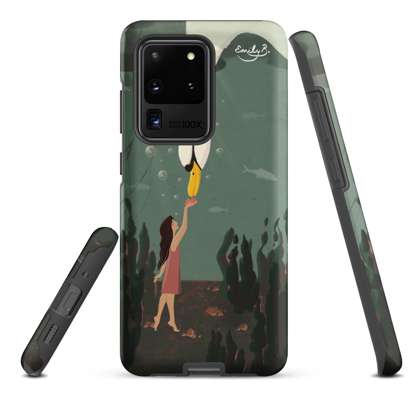 Swan Underwater illustrated Samsung phone case featuring a surreal swan and girl artwork